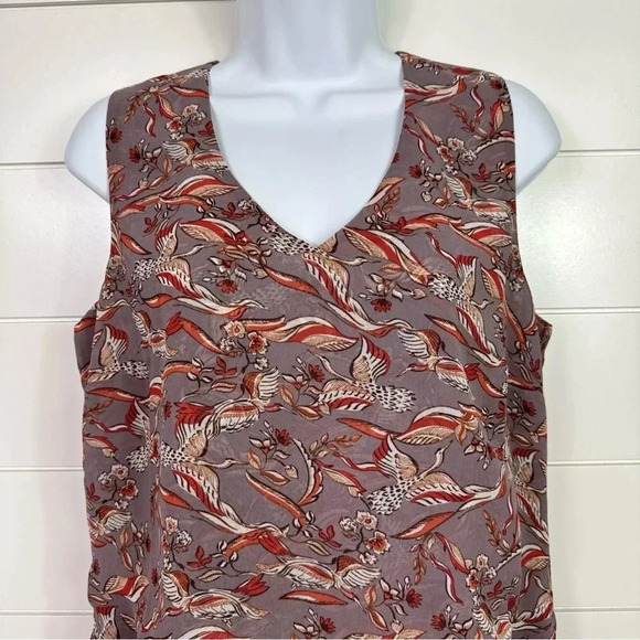 CAbi #3611 Mauve Purple Good Luck Bird Print Sleeveless Blouse sz XS - Picture 7 of 13